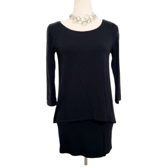 White House Black Market Tops - White House Black Market Black Tunic Top Beaded Detail Sleeves Women's Size XS